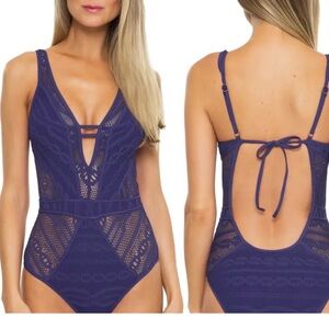 NEW BECCA Crochet One-Piece Swimsuit with Plunge V Neck